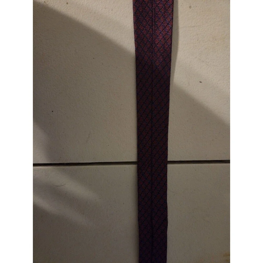 Tommy Hilfiger Silk Tie Vintage Red Navy Micro Grid Gold Crest Embroidery 58